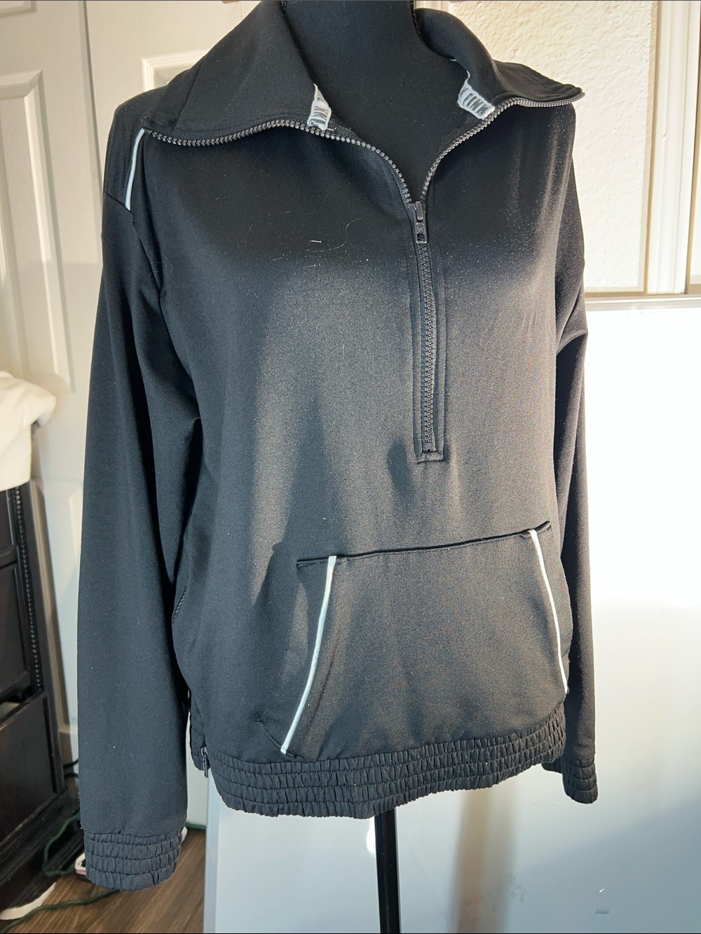 PINK Victoria's Secret Black Half-Zip Pullover with Light Trim